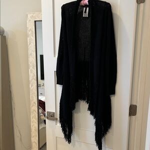 Gorgeous Jet Black Waterfall Cardigan with Fringe